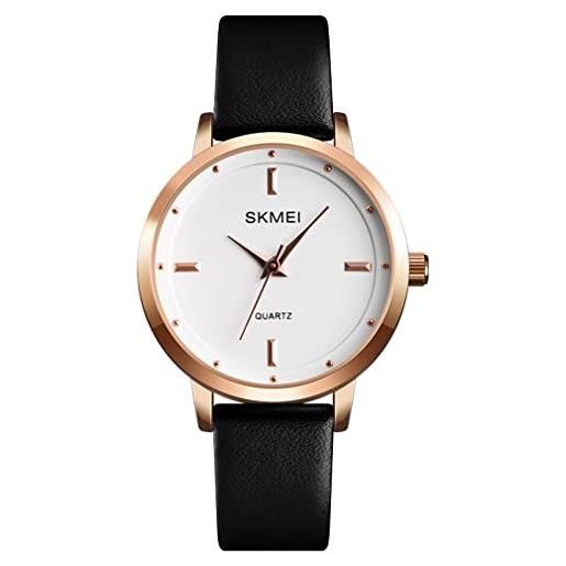 SKMEI orologi da donna con cinturino in pelle nera, alla moda, semplice, piccolo, leggero, minimalista, sottile, impermeabile, casual, analogico, al quarzo, per ragazze, regali femminili, 