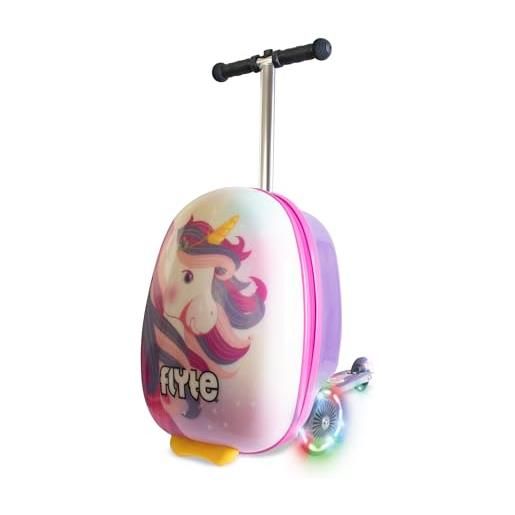 Flyte, valigia pieghevole monopattino per bambini, rigida, con ruote, 2 in 1, 18 pollici (45,7 cm), capacità 25 litri, luna l'unicorno