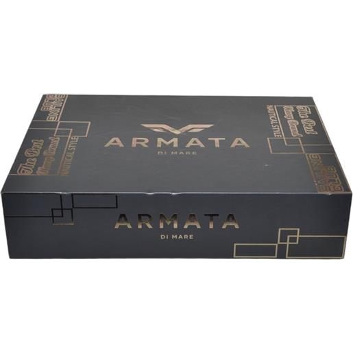 ARMATA DI MARE set portafoglio e cintura armata di mare in vera pelle nera con scatola decorativa in legno con logo