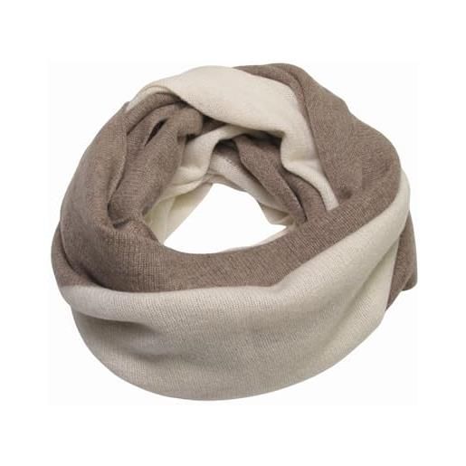 Duemme Maglieria Cashmere - donna, scaldacollo, sciarpa, sciarpa ad anello, 100% cachemire (marrone chiaro-bianco lana, taglia unica)