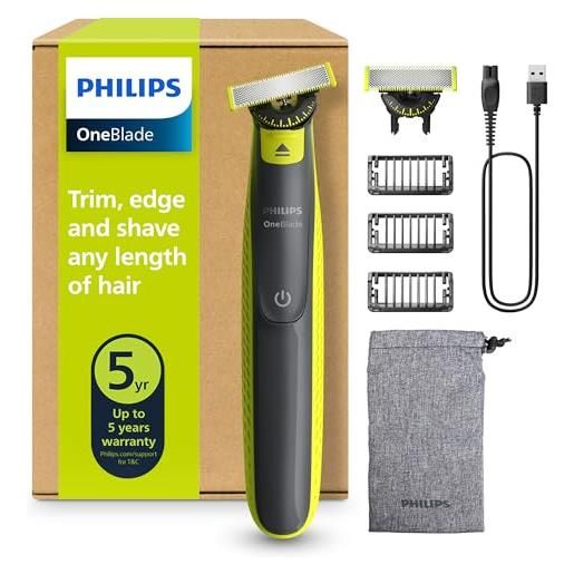 Philips one. Blade 360 autentico regolabarba e rasoio elettrico, 2x 360 lame, 3x pettine per barba (1, 3, 5 mm), qp2724/31