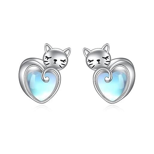 YAFEINI orecchini a gatto per signore ragazze argento 925 orecchini a perno in pietra di luna regalo gatto gioielli in pietra di luna