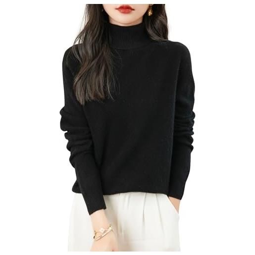 Chanyarn maglione da donna 100% lana merino collo alto 2025 casual a maniche lunghe senza cuciture maglia maglione (khaki, s)