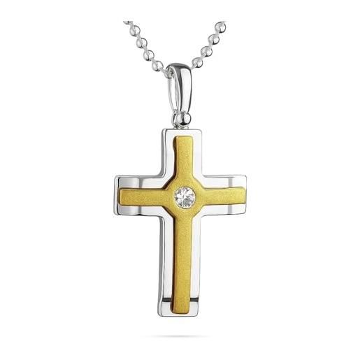 fish pendente a croce con collana regolabile in argento sterling 925 e design dorato