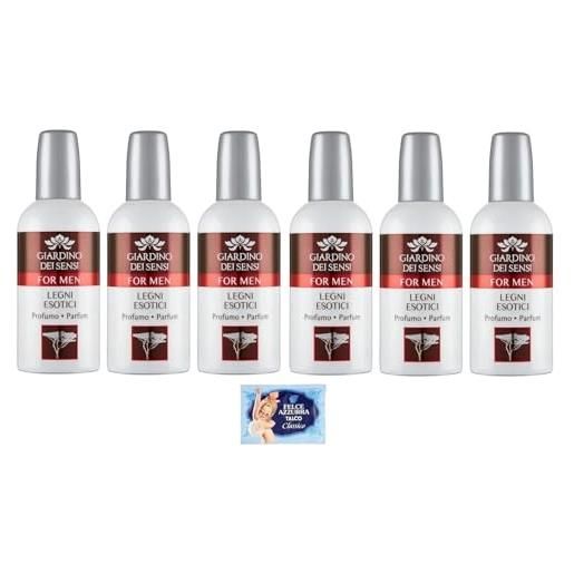 Felce Azzurra 6x giardino dei sensi profumo for men legni esotici, profumo da uomo intenso e originale 100ml + 1 confezione di talco Felce Azzurra in omaggio, busta da 100g