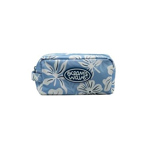 Ocean's Wave - beauty case da bagno per oggetti grandi - misure 10 x 23 x 12 cm - beauty case da viaggio con 1 cerniera, 2 scomparti e maniglia laterale - design unisex, blu, bora bora - blu