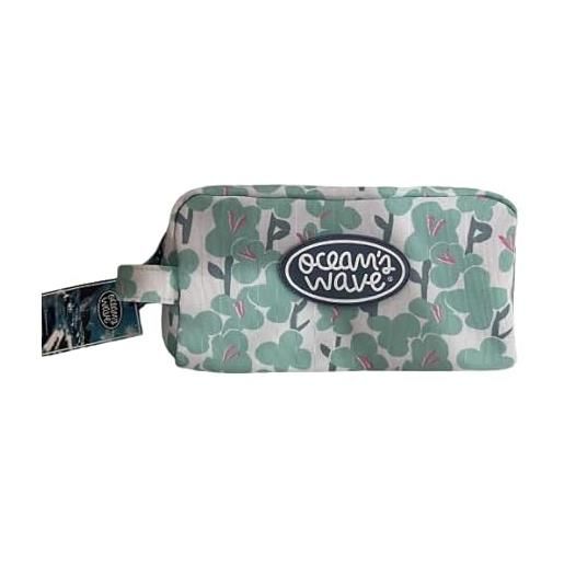 Ocean's Wave - beauty case da bagno per oggetti grandi - misure 10 x 23 x 12 cm - beauty case da viaggio con 1 cerniera, 2 scomparti e maniglia laterale - design unisex, blu, anara