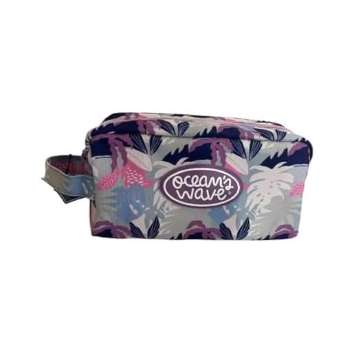 Ocean's Wave - beauty case da bagno per oggetti grandi - misure 10 x 23 x 12 cm - beauty case da viaggio con 1 cerniera, 2 scomparti e maniglia laterale - design unisex, multicolore, honolulu