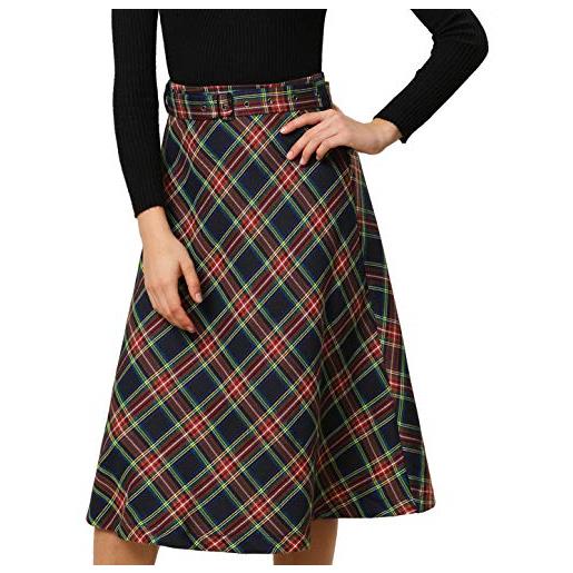Allegra K gonna longuette vintage con cintura a trapezio scozzese a vita alta da donna, rosso, l