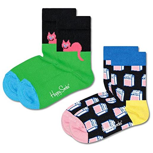 Happy Socks flamingo calzini unisex bambini, 2 paia hs424, 4-6 anni