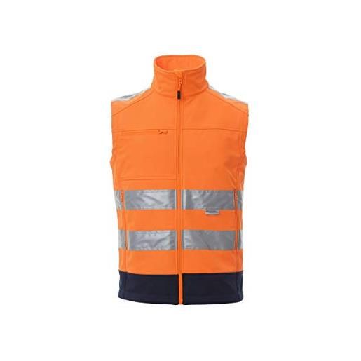 PAYPER traffic gilet softshell alta visibilitó uomo da lavoro 100% poliestere chiusura zip bande riflettenti tasca al petto porta badge arancione fluo/blu navy (xl)