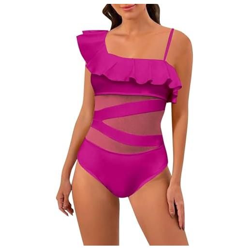 Generico modellante donna costumi da piscina costume intero costumi da bagno sexy da donna con volant arricciati costumi da bagno dimagranti in rete costumi mare contenitivi (hot pink, l)