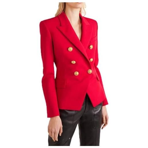 GUOCU blazer donna cappotto manica lunga cardigan doppiopetto blazer autunno giacca da pied de poule elegante ol ufficio business blazer cappotti classico slim fit blazer giacche da lavoro rosso m