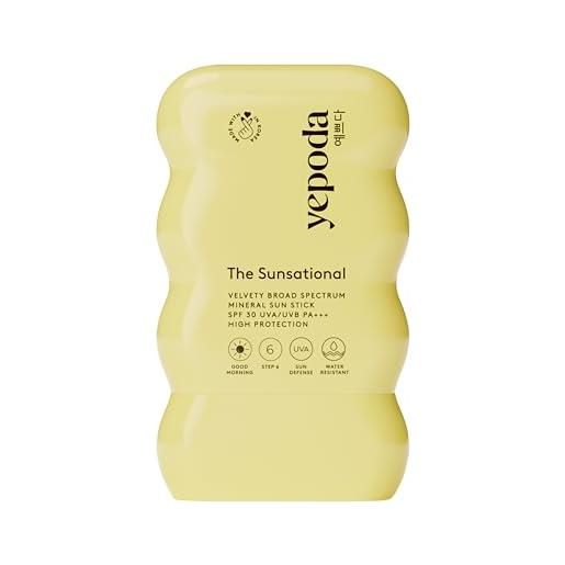 Yepoda the sunsational, stick solare minerale coreano spf 30 a spettro completo uva/uvb pa+++ alta protezione, resistente all'acqua e nutriente, vegano - ideale per tutti i tipi di pelle, 18,5 g
