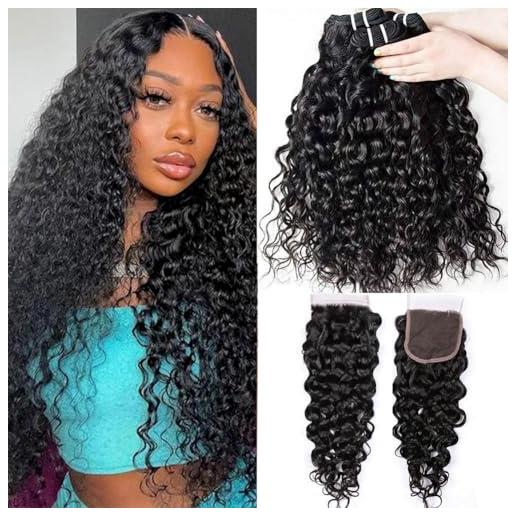Yavida tessitura brasiliana fibbia con chiusura a onda dell'acqua bundle Yavida tessitura capelli umani brasiliano curly in lotto con closure 8a tessitura naturale capelli umani riccioli set 14 16 18+14
