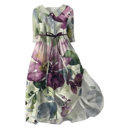 ORANDESIGNE vestito donna estivo elegante floreale abito camicia ampio cerimonia curvy colorato abiti maniche corte scollo a v vestiti svasati midi cocktail banchetto sera a 29 l