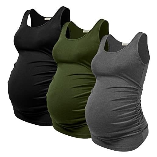 PARNIXS estate donne premaman canotta comodo senza maniche premaman vestiti (3 pz), nero/verde militare/grigio scuro, xx-large
