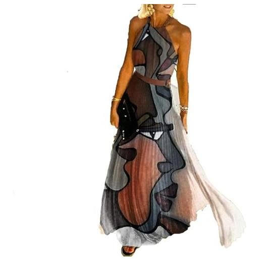 VIVICOLOR abiti lunghi da donna con stampa artistica con scollo all'americana abito lungo pieghettato con lacci