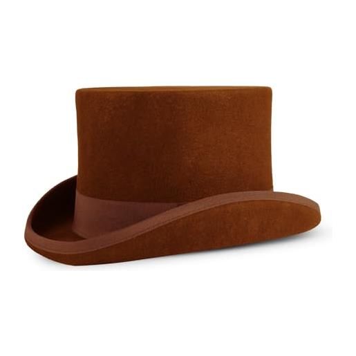 Michear 100% feltro di lana cappello a cilindro da uomo tradizionale fatto a mano fedora bombetta con fodera in raso, marrone, l