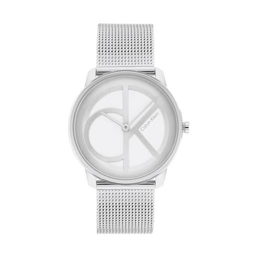 Calvin Klein orologio analogico al quarzo per uomo e donna collezione iconic mesh - 40mm con cinturino in maglia metallica in acciaio inossidabile argentato - 25200027