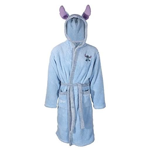 Disney lilo & stich - vestaglia da donna in pile morbidissimo con cuciture, blu, s-m