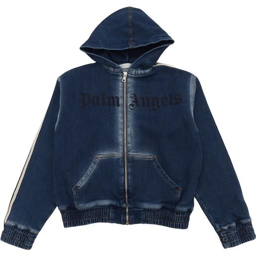PALM ANGELS KIDS track denim fleece zip hoodie blue blue