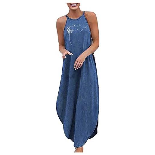 WOXIHUAN abito donna jeans denim leggero gonna lunga da donna con stampa denim taglie forti larghe senza maniche canotta tinta unita vestiti donna jeans corti vestito donna estivo casual bohemien da mare