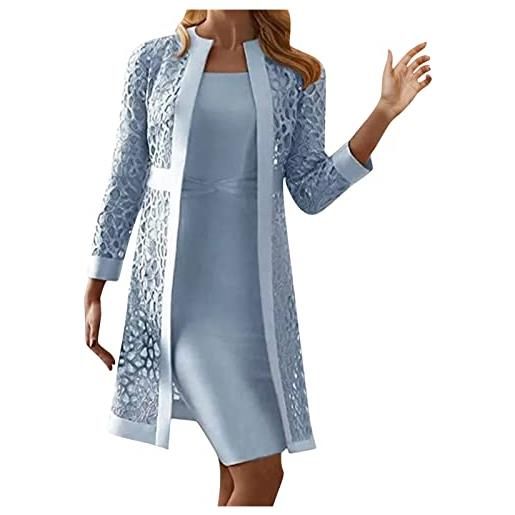 WOXIHUAN vestiti donna lunghi due pezzi con pizzo eleganti tinta unita manica lunghe taglie forti vestito donna elegante lungo vestito donna elegante vintage abito da cerimonia sera abiti casual cocktail festa