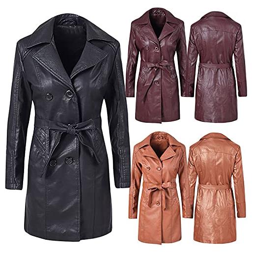 LJHH giacca da donna in pelle sintetica con cerniera giacca lunga da donna in ecopelle cappotto giaccone autunno inverno giubbino a maniche lunghe giubbotto moto parka donna invernale giacche