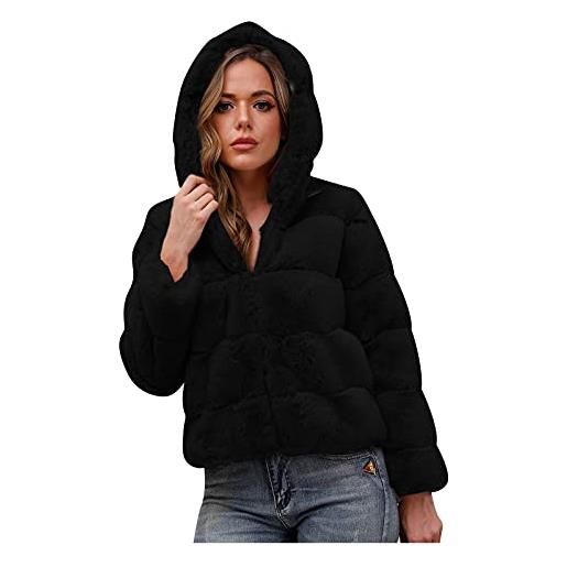 LJHH pelliccia sintetica donna autunno inverno casual giubbino tinta unita corto giacca donna elegante giubbotto con cappuccio morbido caldo elegante ecologica finta pellicce ecopelliccia cappotti giacche