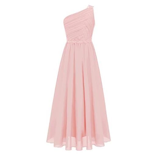 Jugaoge Abito estivo da bambina, con paillette, in chiffon, con fiore, plissettato, irregolare, da damigella d'onore, per 5-14 anni, Colore: rosa., 110-116 cm