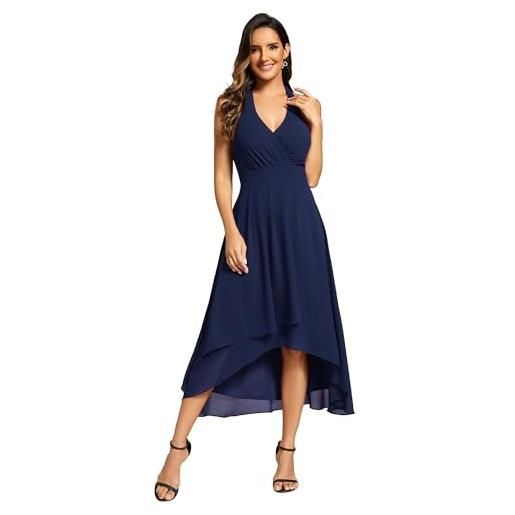 Ever-Pretty abito da ospite di nozze donna spalle scoperte chiffon pieghe senza maniche abito da sera elegante orlo fluido blu navy 42