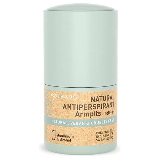 Axitrans deodorante antitraspirante naturale 50ml - deodorante roll on antitraspirante ascelle. Fino a 7 giorni di protezione contro il sudore - vegano, senza alluminio e no alcol - elimina gli odori