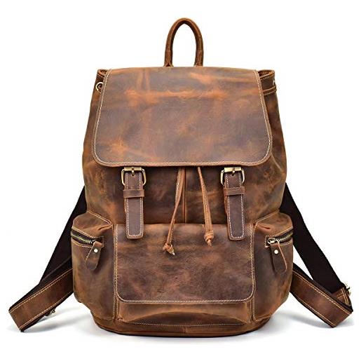 LUUFAN zaino in vera pelle vintage da uomo zaino in pelle di vacchetta grana zaino da viaggio in pelle da cavallo crazy horse daypack (brown 6)