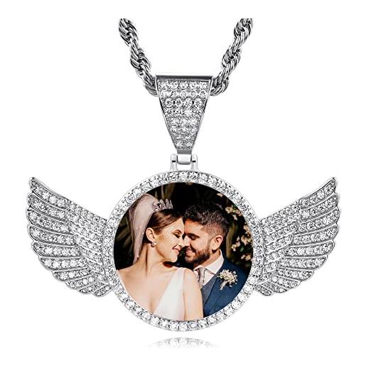 Ciondolo Angelo Con Cuore In Argento 925 – Piccolo Bambino Angelo Lucido, 11x13 Mm, Senza Catena, Idea Regalo Battesimo