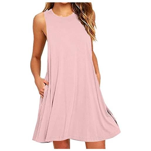 OMZIN donna longshirt tunica senza maniche con tasche abito da spiaggia unicolore rosa l
