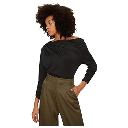 Trendyol kajakkragen drapierte gestrickte bluse blouse, nero, s donna