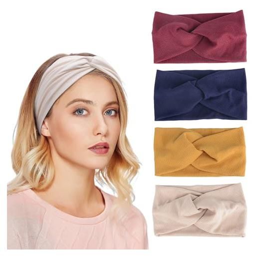 Norhogo 4 fasce elastiche estive per capelli, da donna, fascia elastica larga, con croce di cotone, fascia per capelli, nodi, sport, headwrap, yoga, per donne e ragazze, stile-b