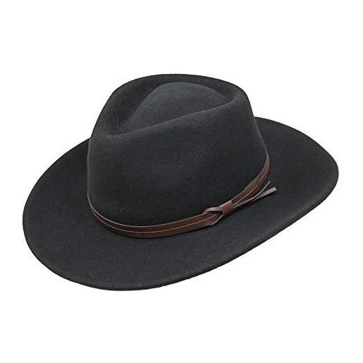 Borges & Scott hardy - fedora leggera a tesa larga - fascia in pelle - feltro di lana 100% - ripiegabile per viaggio - resistente all'acqua - grigio scuro 56cm