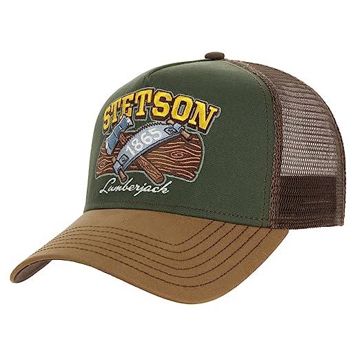 Stetson cappellino trucker lumberjack donna/uomo - cap berretto baseball mesh snapback, con visiera, visiera inverno autunno estate primavera estate/inverno - taglia unica marrone