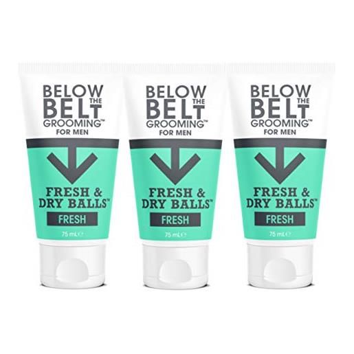 Below The Belt Grooming fresh & dry ball, deodorante intimo e crema anti-sfregamento per uomo, protegge dal sudore, dagli odori e dalle irritazioni, fragranza fresca 3 x 75ml