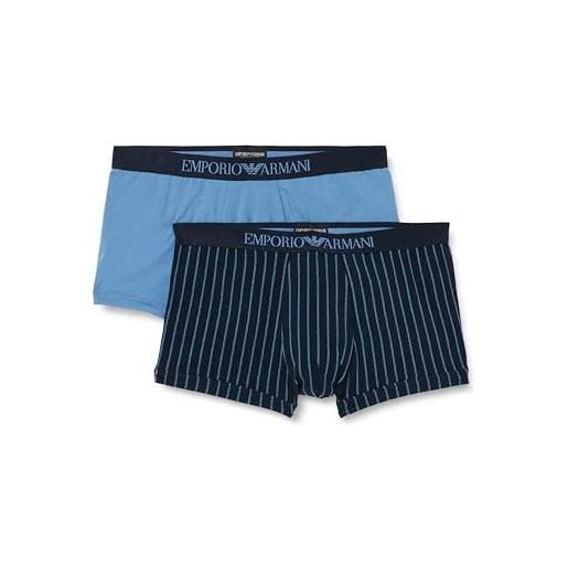 Emporio Armani stretch cotton classic pattern mix 2-pack trunk, boxer uomo, multicolore (stripes print-avio), l