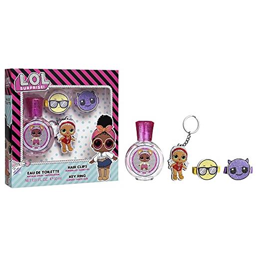 L.O.L. Surprise! l. O. L. Surprise surprise - set regalo con profumo per bambini (30 ml) in una bella bottiglia di vetro, clip per capelli e portachiavi a forma di lol