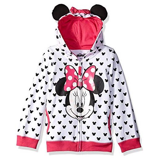 Disney minnie hoodie w bow & ear felpa con cappuccio, bianco, 5 anni bambina
