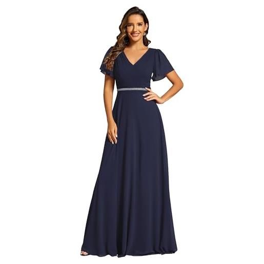 Ever-Pretty abito cerimonia donna estivi lunghi curvy elegante vestiti da sposa eleganti a v chiffon vita alta blu navy 58