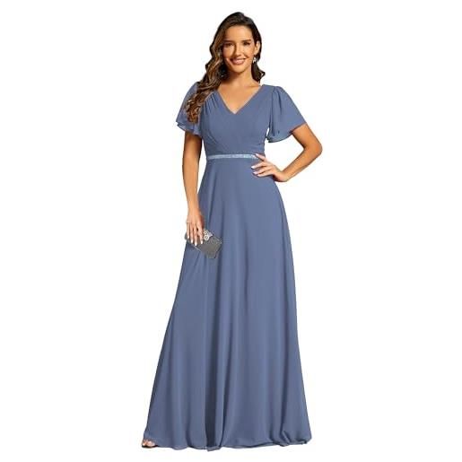 Ever-Pretty abito cerimonia donna estivi lunghi curvy elegante vestiti da sposa eleganti a v chiffon vita alta borgogna 48