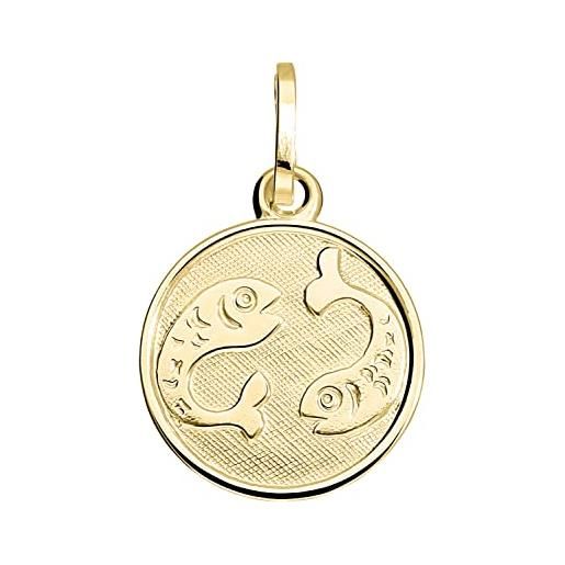 My Gold my. Gold mod-06017, ciondolo segno zodiacale (senza catena), in oro giallo 333 (8 carati), piccolo, diametro 12 mm, rotondo e oro giallo, colore: pesci, cod. A-06017-g303-fis