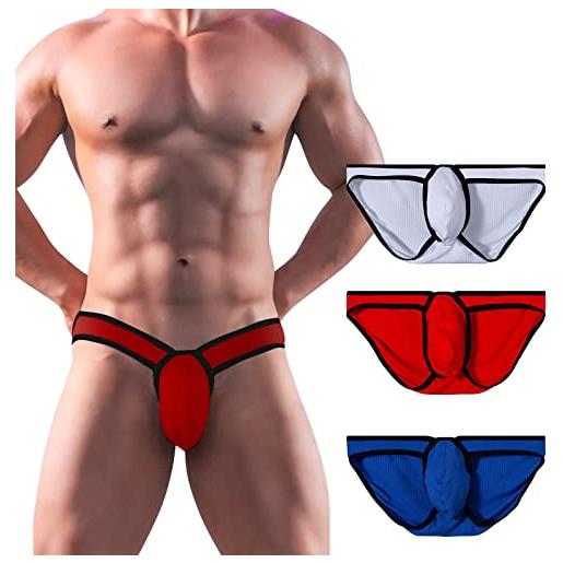 Meshal slip da uomo in cotone a vita bassa morbido traspirante rigonfiamento sacchetto biancheria intima sexy, rosso/blu/bianco 3 pezzi, medium