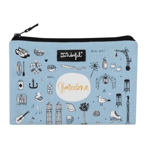 Mr. Wonderful - astuccio porta oggetti - barcellona - beauty case da viaggio - chiusura con cerniera - beauty case in cotone, multicolore, trousse