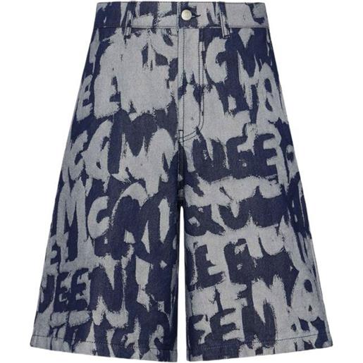 Alexander McQueen shorts denim con stampa graffiti - blu